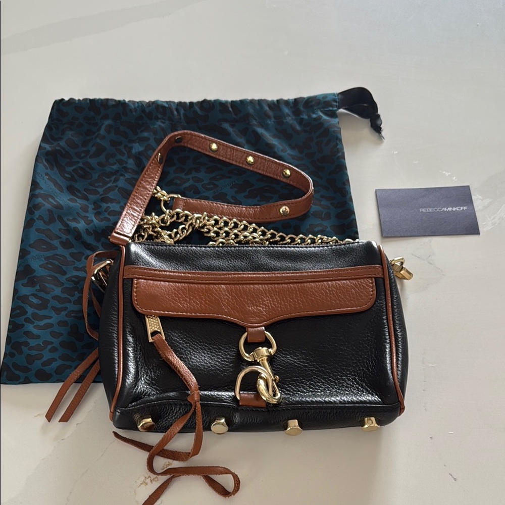 Rebecca Minkoff Black and Brown Crossbody Bag with Gold Hardware